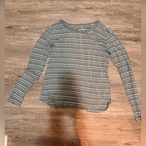 American Eagle Outfitters Light Olive and White Striped Long-Sleeve Top